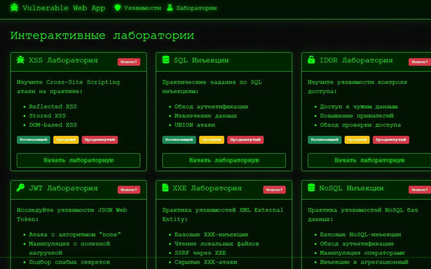 Vulnerable Web App - Учебное приложение (v3.0)